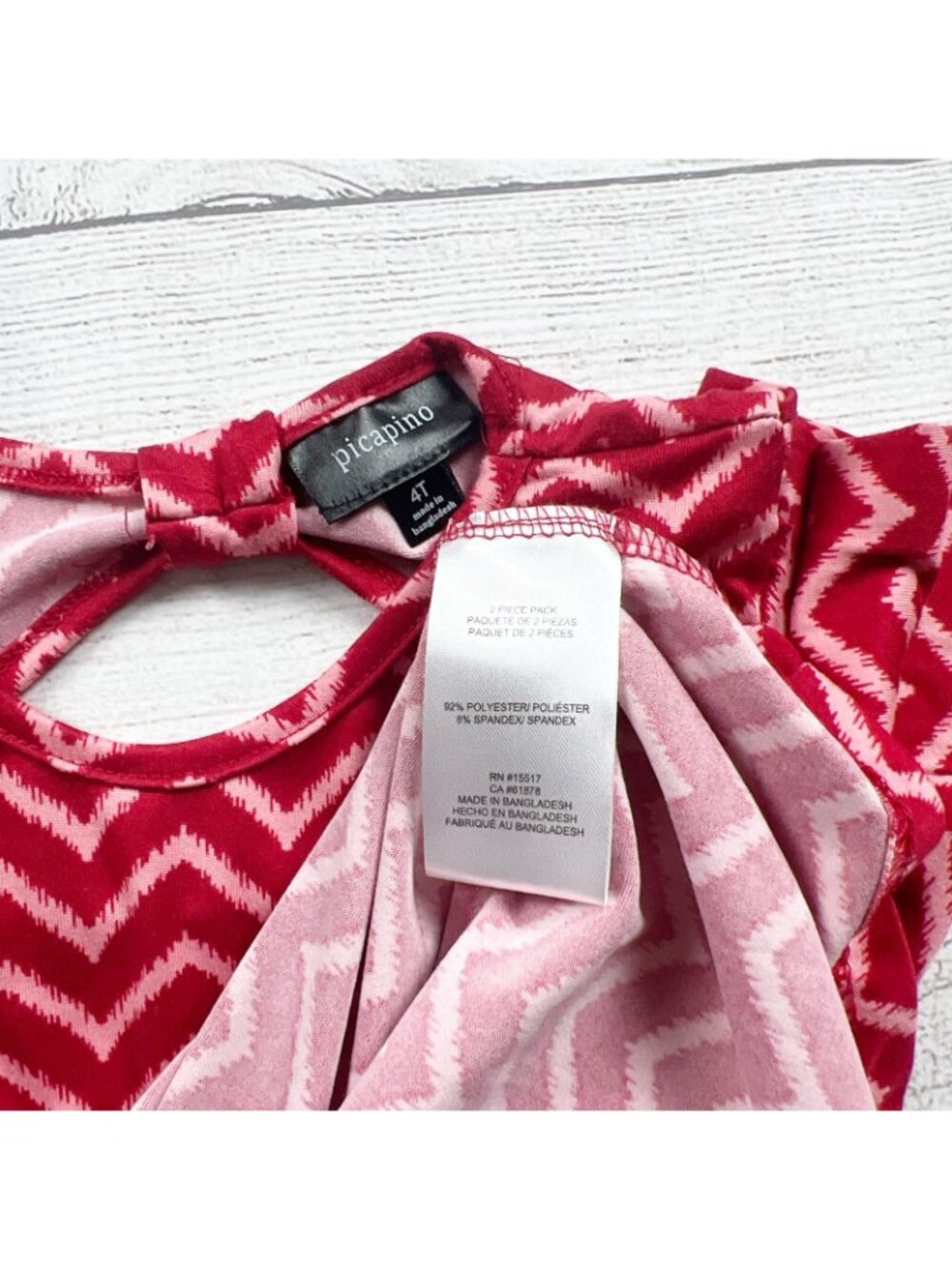 Picapino Toddler Girls Chevron Print Long Sleeve Dress Red 4T - Picture 2 of 3